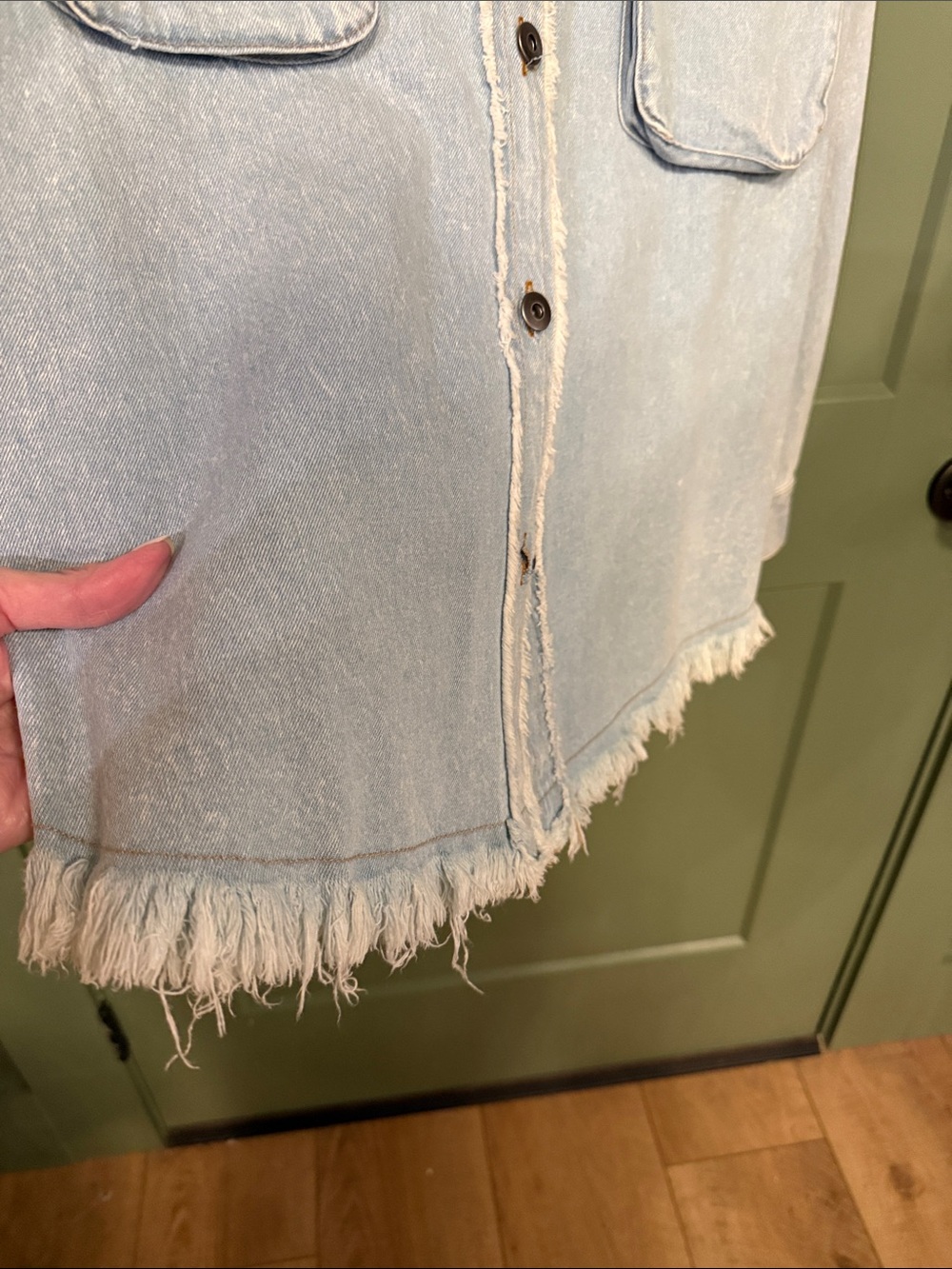 NEW Light Wash Distressed Denim Jacket - Light Blue - Picture 5 of 8